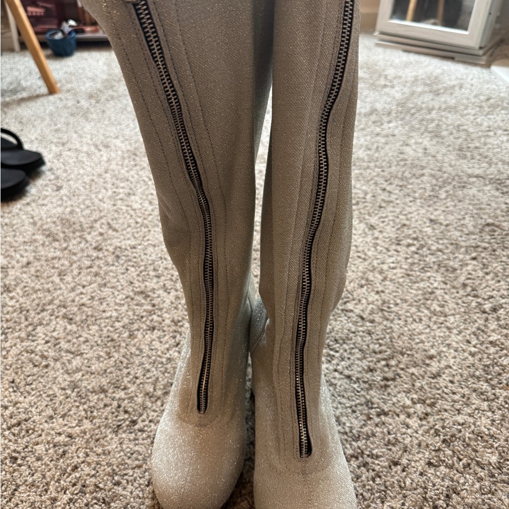 EGO Silver Over the Knee Boots Sleek Design